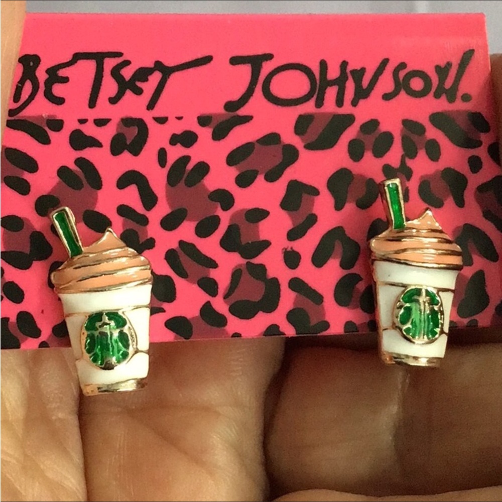 NWT. Betsey Johnson. Enameled Starbucks Coffee Dangle Earrings.